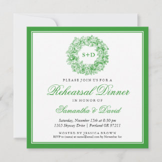 Rehearings Vintage Floral Monogram Green Kaart