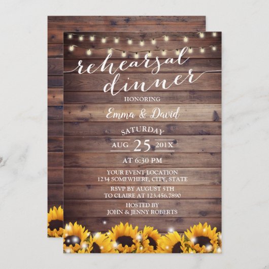 Rehearings zonnebloem Rustic String Lights Kaart (Voorkant / Achterkant)