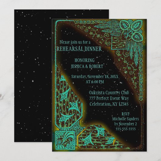 Rehearsal | Art Deco Turquoise en Green Kaart (Voorkant / Achterkant)