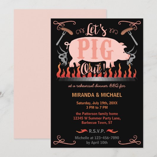 Rehearsal Dinner Barbecue BBQ Funny Pig Wedding Kaart (Voorkant / Achterkant)