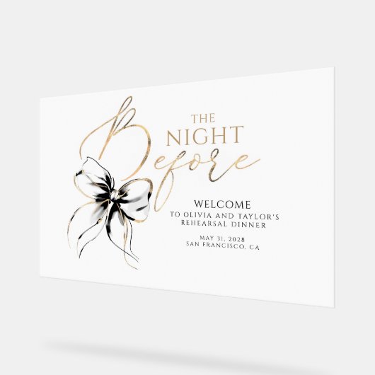 Rehearsal Dinner Black Bow Welcome Acryl Bord (Hoek)