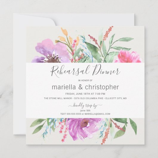 Rehearsal Dinner Blooming Garden Waterverf Kaart (Voorkant)