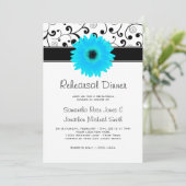 Rehearsal Dinner Blue Gerbera Daisy Black Scroll Kaart (Staand voorkant)