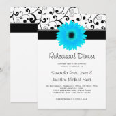 Rehearsal Dinner Blue Gerbera Daisy Black Scroll Kaart (Voorkant / Achterkant)