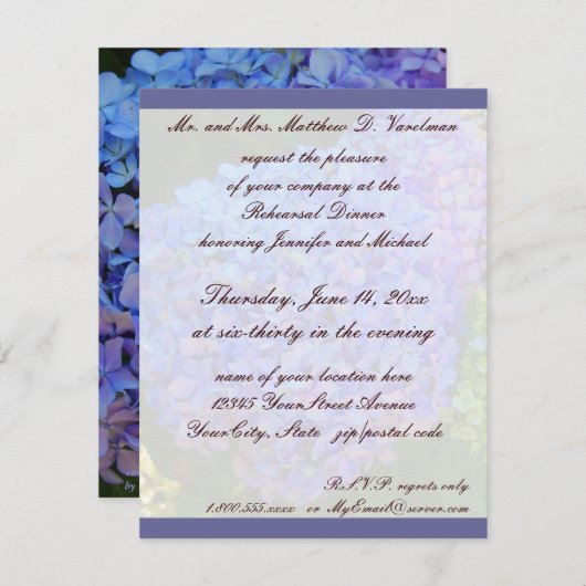 Rehearsal Dinner Blue Hydrangea Kaart (Voorkant / Achterkant)