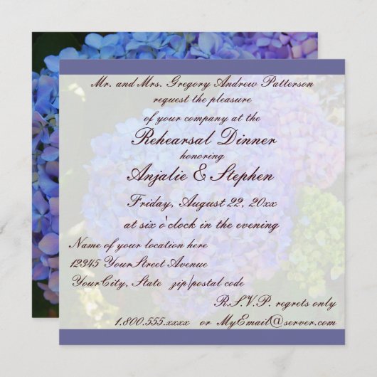 Rehearsal Dinner Blue Hydrangea Kaart (Voorkant / Achterkant)