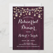 Rehearsal Dinner - Burgundy Rustic Wood Kaart (Voorkant)