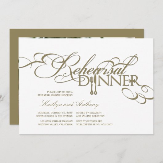 Rehearsal Dinner Classic Scrolls Wedding Uitnodige Kaart (Voorkant / Achterkant)