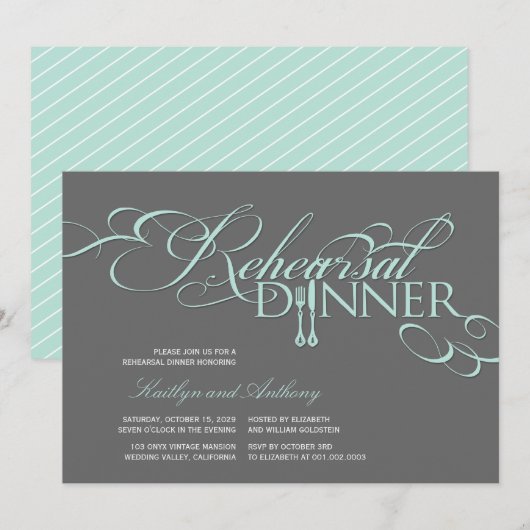 Rehearsal Dinner Classic Scrolls Wedding Uitnodige Kaart (Voorkant / Achterkant)