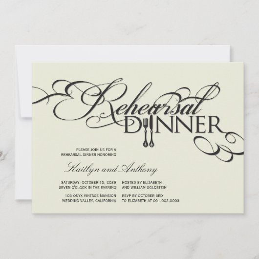 Rehearsal Dinner Classic Scrolls Wedding Uitnodige Kaart (Voorkant)