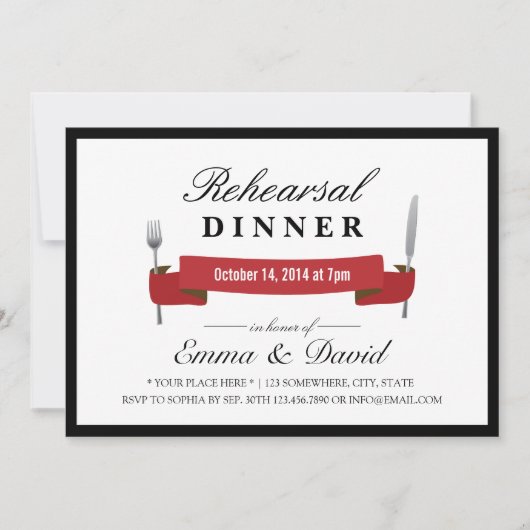 Rehearsal Dinner Classy Red Banner minimalist Kaart (Voorkant)