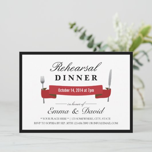 Rehearsal Dinner Classy Red Banner minimalist Kaart (Staand voorkant)