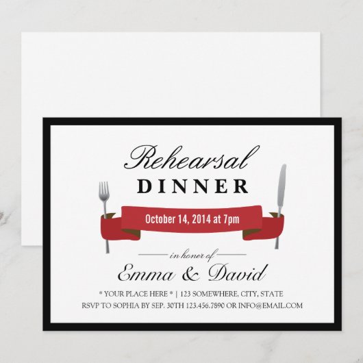 Rehearsal Dinner Classy Red Banner minimalist Kaart (Voorkant / Achterkant)