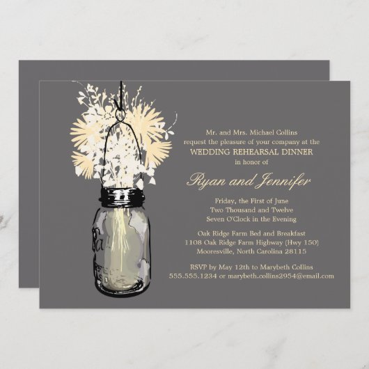 Rehearsal Dinner - Daisies Wildbloemen & Mason Jar Kaart (Voorkant / Achterkant)