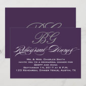 Rehearsal Dinner | Donkere Paarse grijze Initialen Kaart (Voorkant / Achterkant)