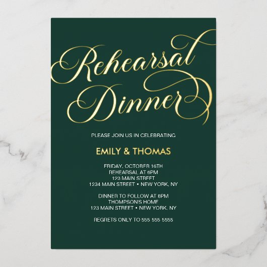 Rehearsal dinner Elegant Invitation Foil Invitatio Folie Uitnodiging (Voorkant)