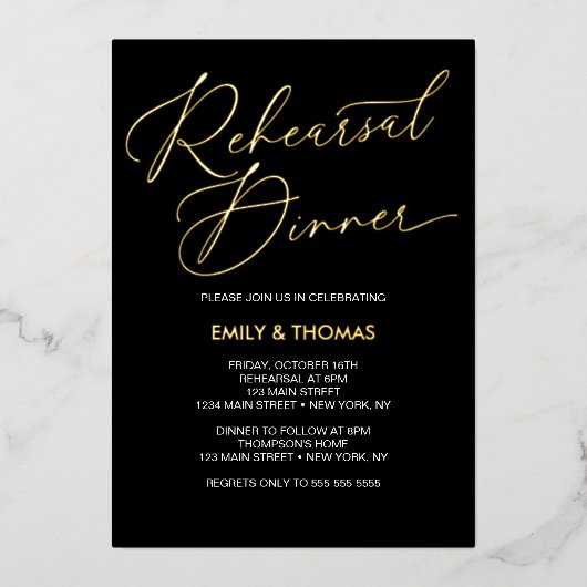 Rehearsal dinner Elegant Invitation Folie Uitnodiging (Voorkant)