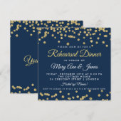 Rehearsal Dinner Gold Faux Glitter Confetti Navy Kaart (Voorkant / Achterkant)