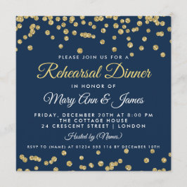 Rehearsal Dinner Gold Faux Glitter Confetti Navy Kaart
