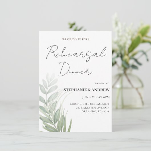 Rehearsal Dinner Green Foliage Wedding Kaart (Staand voorkant)