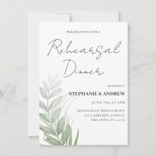 Rehearsal Dinner Green Foliage Wedding Kaart (Voorkant)
