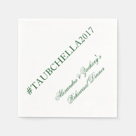 Rehearsal Dinner Hashtag Napkins Green and White Servet