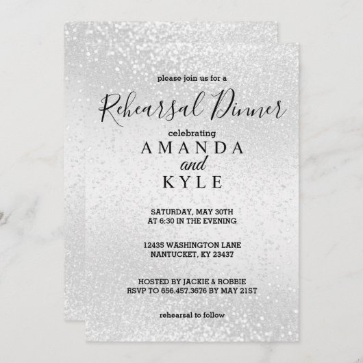 Rehearsal Dinner in een Witte Glitter Kaart (Voorkant / Achterkant)