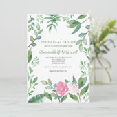 Rehearsal Dinner Invitation Greenery & Roses Kaart (Staand voorkant)