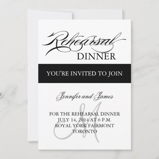 Rehearsal Dinner Invitations Black White Monogram Kaart (Voorkant)