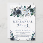 Rehearsal Dinner Invitations Navy Peonies Wedding Kaart (Voorkant)