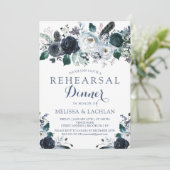 Rehearsal Dinner Invitations Navy Peonies Wedding Kaart (Staand voorkant)