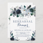 Rehearsal Dinner Invitations Navy Peonies Wedding Kaart (Voorkant / Achterkant)