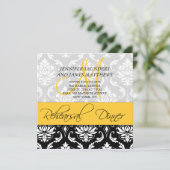 Rehearsal Dinner Invite Damask Monogram Geel Kaart (Staand voorkant)