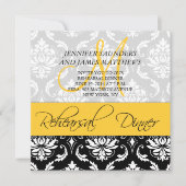 Rehearsal Dinner Invite Damask Monogram Geel Kaart (Voorkant)