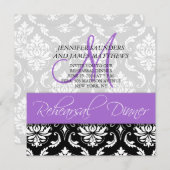 Rehearsal Dinner Invite Damask Monogram Lavender Kaart (Voorkant / Achterkant)