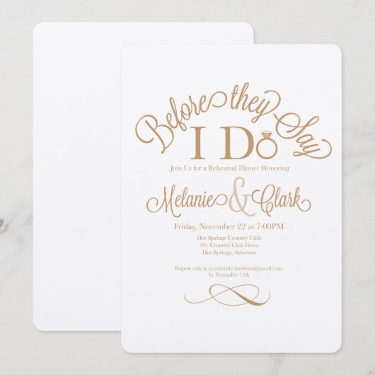 Rehearsal Dinner Invites Kaart (Voorkant / Achterkant)