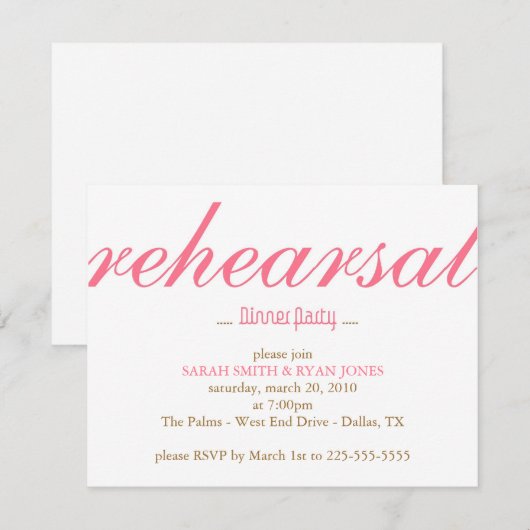 Rehearsal Dinner Kaart (Voorkant / Achterkant)