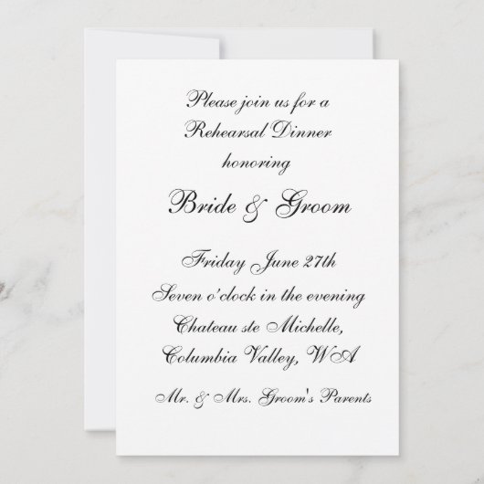 Rehearsal Dinner Kaart (Achterkant)