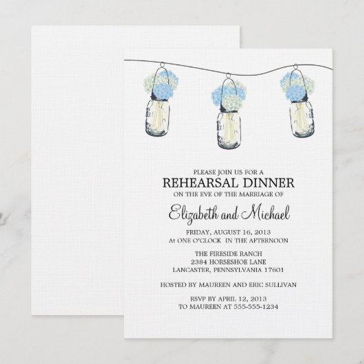 Rehearsal Dinner Mason Jar Wildbloemen Kaart (Voorkant / Achterkant)
