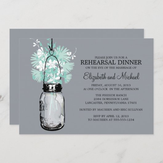 Rehearsal Dinner Mason Jar Wildbloemen Kaart (Voorkant / Achterkant)