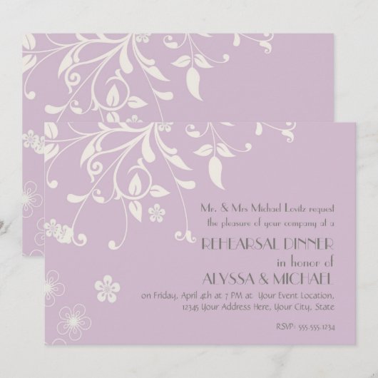 Rehearsal Dinner - Modern Floral Swirl Flourish Kaart (Voorkant / Achterkant)