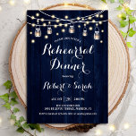 Rehearsal Dinner - Navy Blue Rustic Wood Kaart<br><div class="desc">repetitie binnenuitnodiging - Robuust blauw hout van de marine. Robuusachtig stijlontwerp met donkerblauw hout,  sprookjeslampen en moeraspotten. Stuur me een bericht als je nog meer aanpassingen nodig hebt.</div>