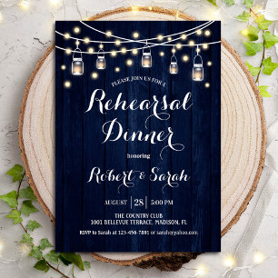 Rehearsal Dinner - Navy Blue Rustic Wood Kaart