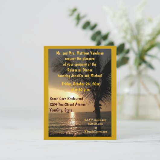 Rehearsal Dinner Ocean Uitzicht Palm Trees Kaart (Staand voorkant)