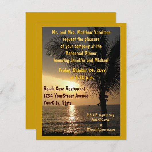 Rehearsal Dinner Ocean Uitzicht Palm Trees Kaart (Voorkant / Achterkant)