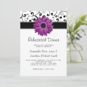 Rehearsal Dinner Paars Gerbera Daisy Black Scroll Kaart (Staand voorkant)