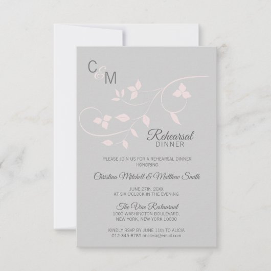 REHEARSAL DINNER Pastel Roos Roze Grijs Bruiloft Kaart (Voorkant)