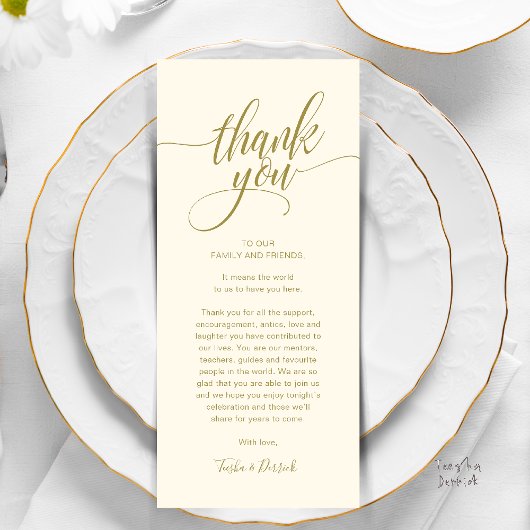 Rehearsal Dinner Place Setting Thank you Card Programmakaart