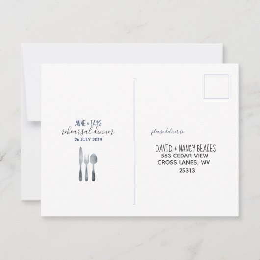 Rehearsal Dinner RSVP Kaart (Achterkant)