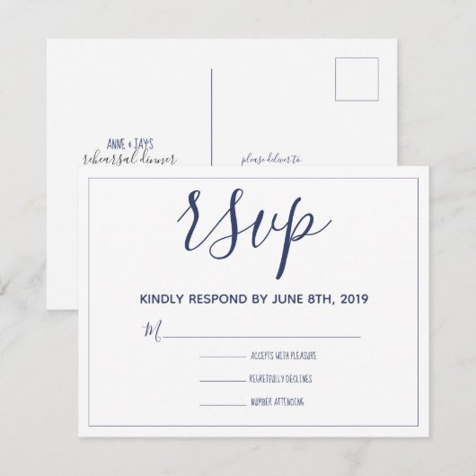 Rehearsal Dinner RSVP Kaart (Voorkant / Achterkant)